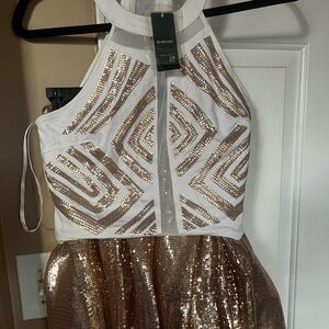 Bebe White and Gold Sequin Halter & skirt set.